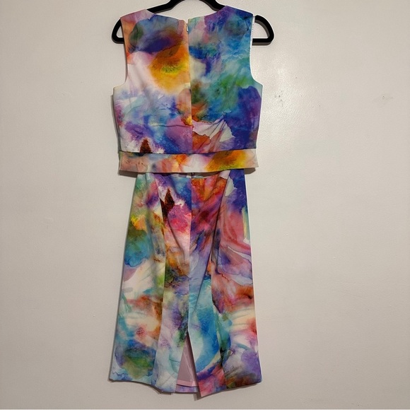 Black Halo Jasper 2-Piece Watercolor Printed Top Skirt Set size 6 Rainbow - Picture 7 of 8